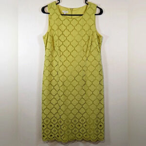 Talbots petite green eyelet lace sleeveless dress knee length, size 8P
